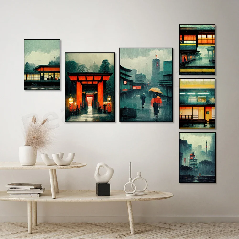 Japan Railway Station Platform Poster, Japan Night, Tokyo in the Rain, Kyoto Shrine, Japan's Cities, Gifts for Japan Lovers