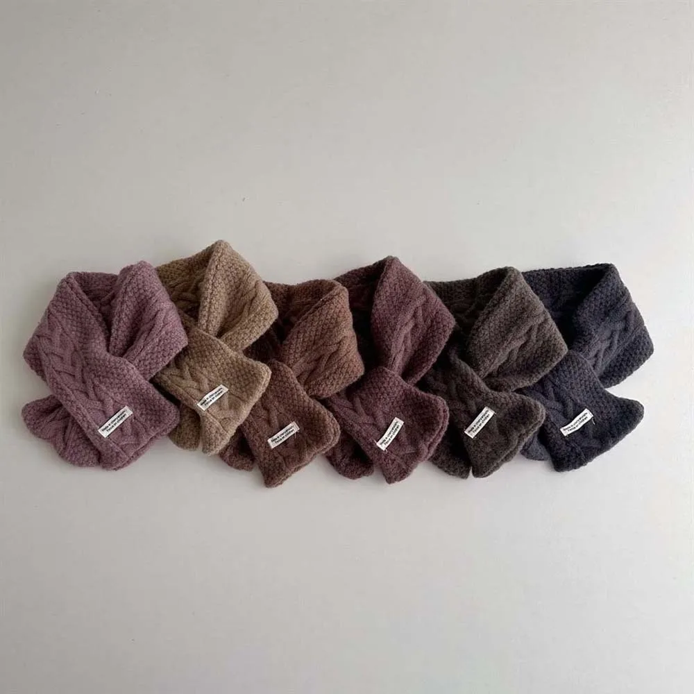 Elastic Children Knitted Scarf Solid Color Trendy Woven Neckerchief Korean Style All-match Winter Cross Muffler Outdoor