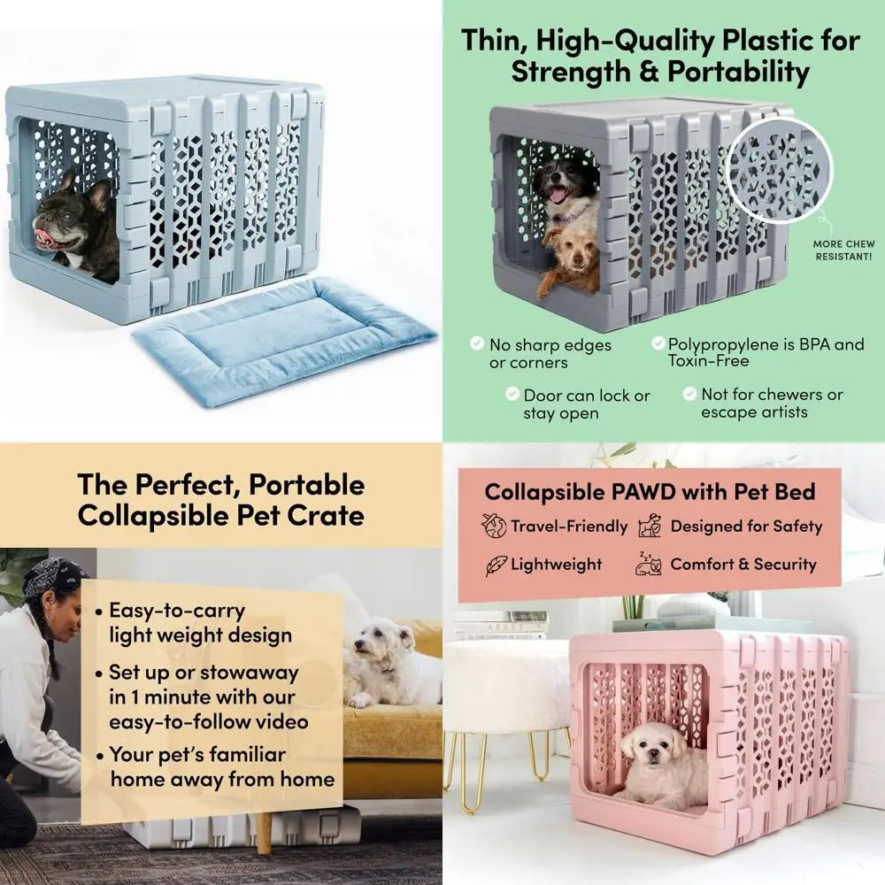 

Collapsible Dog Crate with Washable Bed - Stylish Indoor Pet Kennel for Comfort and Safety