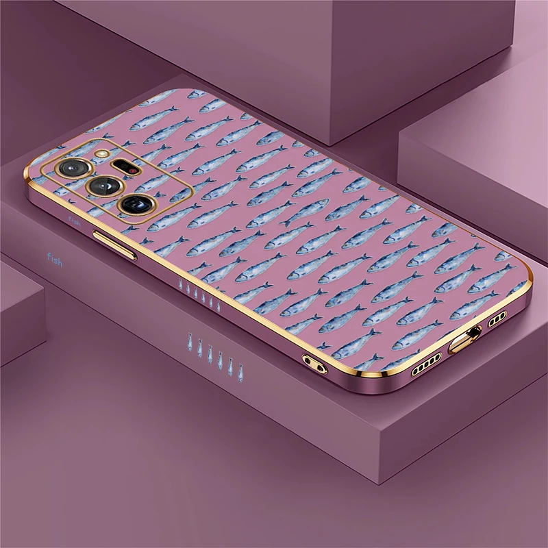 Shockproof Soft Phone Case For Samsung Galaxy Note 20 Ultra 10 Plus 9 8 10 Lite Fish Pattern Plating Silicone Bumper Capa