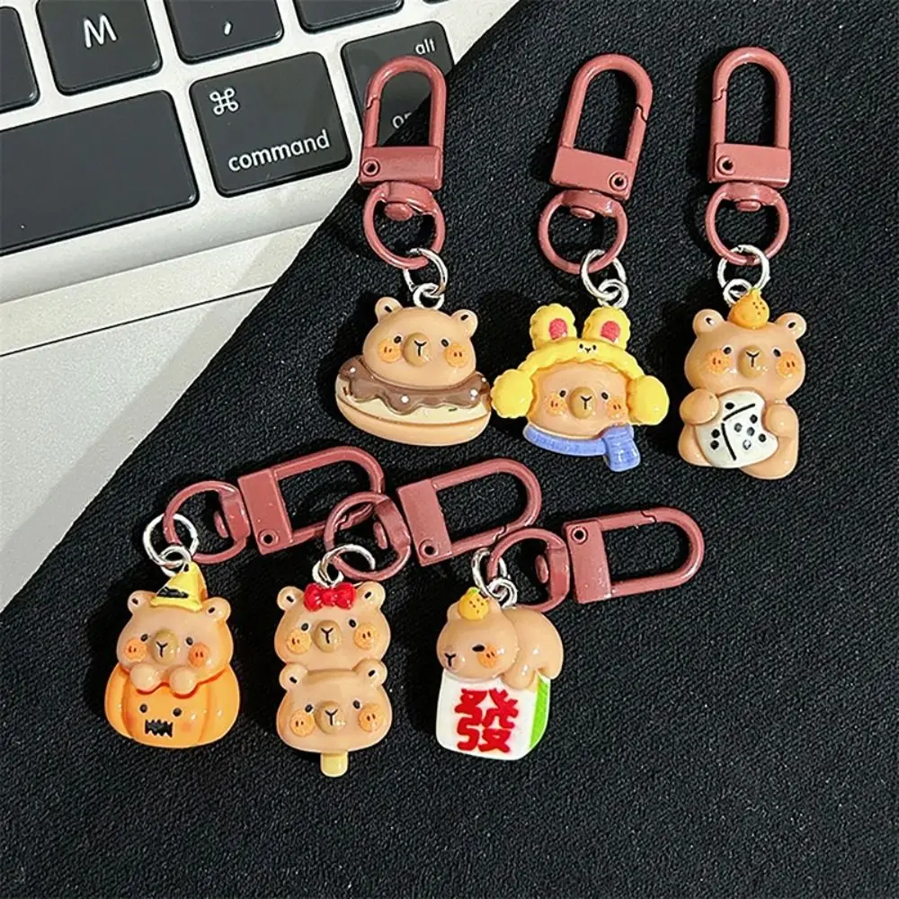 Cute Cartoon Capybara Keychain Earphone Case Car Key Chains Phone Charms Keyring Couple Gifts Backpack Pendant Decoration