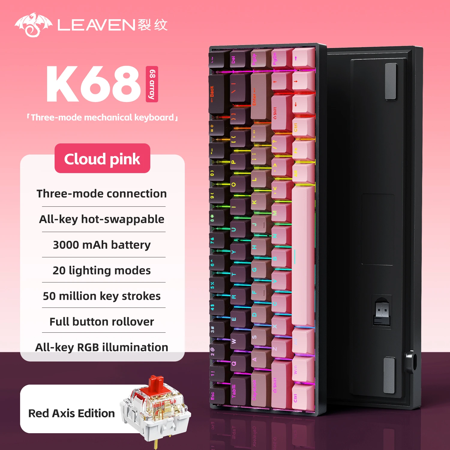 

K68 68Keys Wireless Mechanical Keyboard Tri-mode Connection,Full Key Hot Swap,RGB,Gasket Muffler Structure,Spanish Keyboard