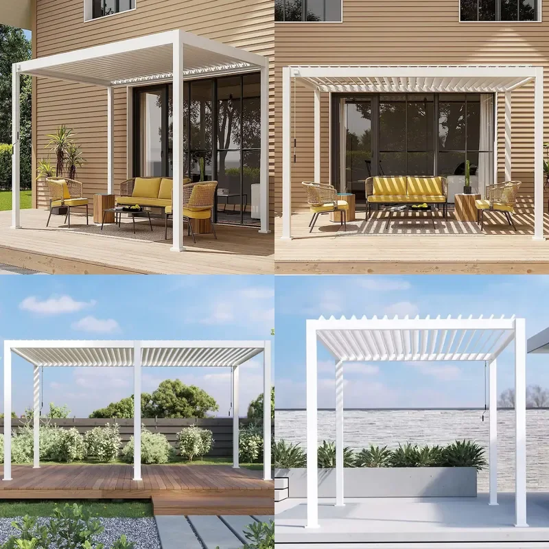 For Aluminum Alloy Electric Louver Gazebo Smart Awning Pergola Outdoor Villa Courtyard Leisure Patio Shade Waterproof