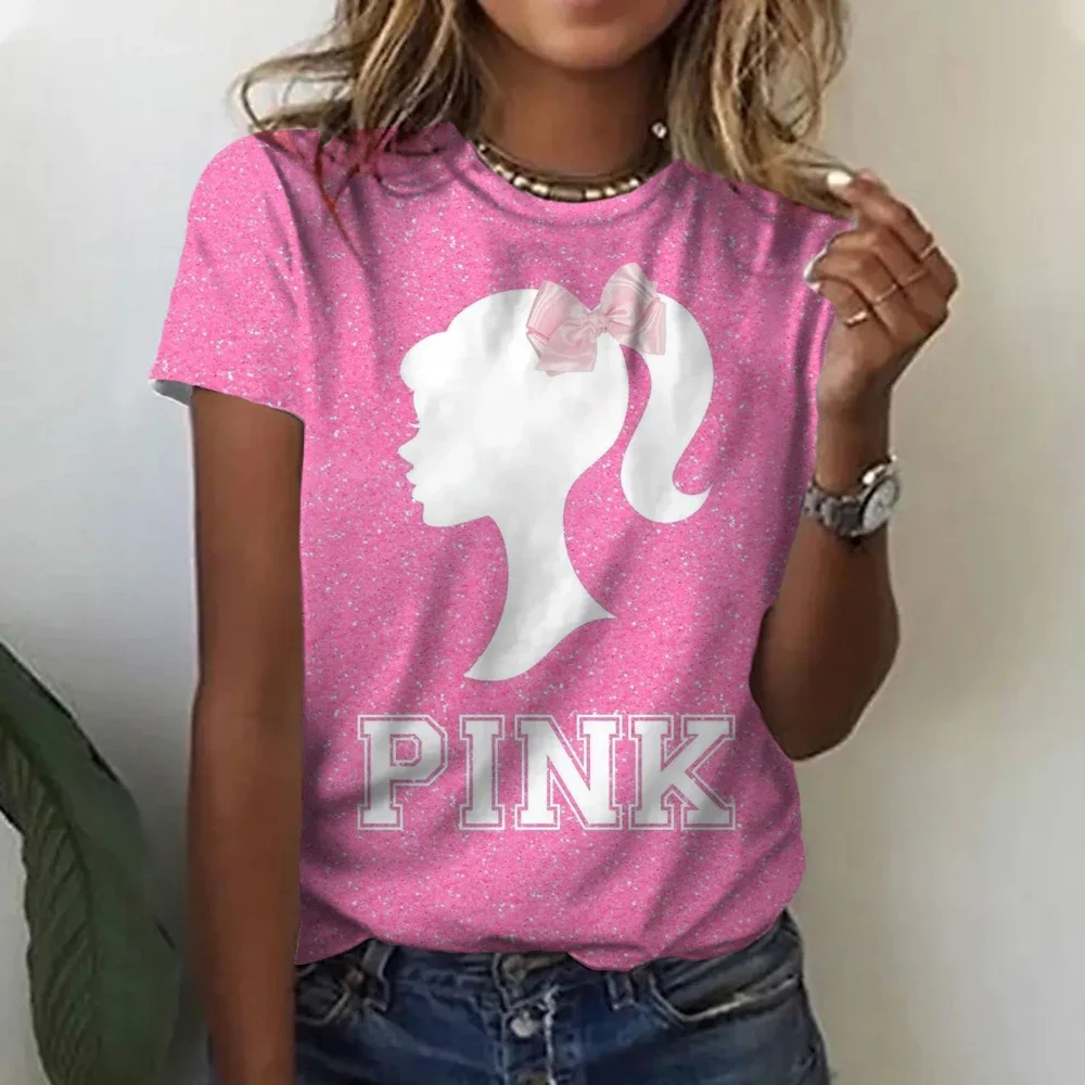 2024 T-shirt da donna nuova a maniche corte Barbie Cartoon Primavera ed estate Casual Girocollo Stampato Dea T-shirt stile semplice