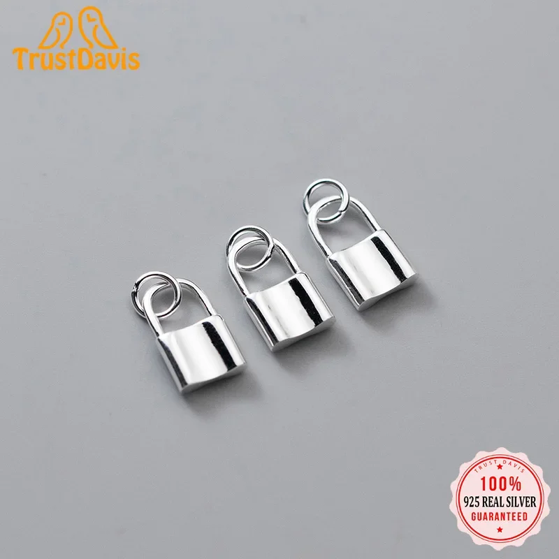 TrustDavis Real 925 Sterling Silver Cute Sweet Lock Charm Pendant Handmade DIY Necklace Bracelet Accessories Fine Jewelry HY900