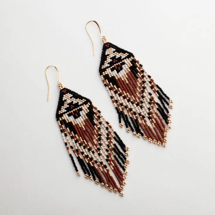 ZGMXR Rice bead earrings Geometry Simple Hand-woven Irregular Alloy Arrow Retro female Bohemia Tassel Pattern Beaded earrings