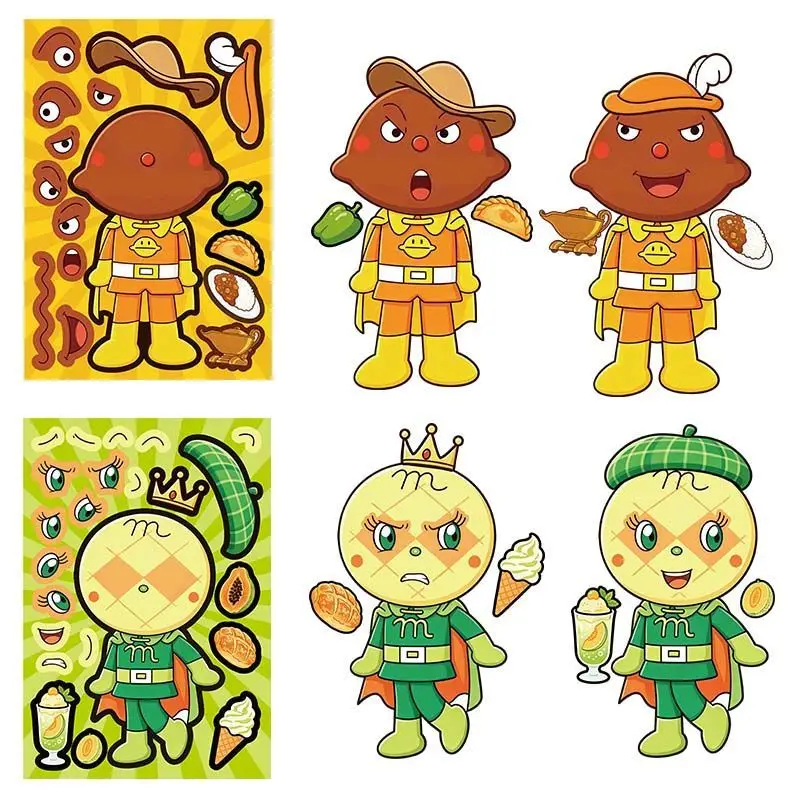 Anpanman collage stickers, cute cartoon face-changing DIY stickers, fun and creative student stickers for brain development view 5