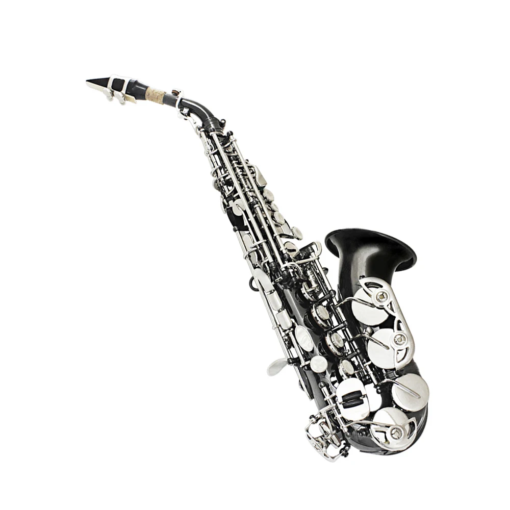 Bb Soprano Saxophone Sax Brass Material Black Nickel Plated Woodwind Instrument with Carry Case Gloves Cleaning Cloth Brush