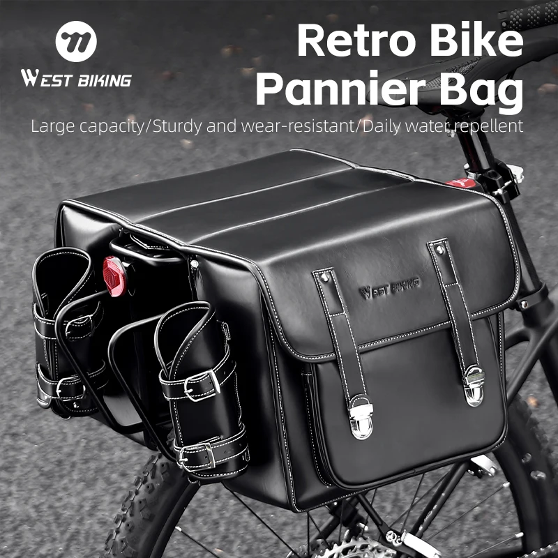 

WEST BIKING Retro Motorcycle Saddle Bag Waterproof 20L Rear Rack Pannier Bag Wear-resistant Bicycle Rear Seat Bag Accessories