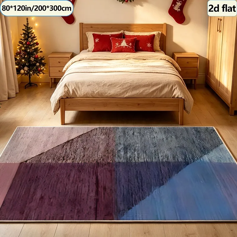 Vintage-Style Wood Grain Geometric Block Carpet, Suitable for Living Room, Bedroom, and Home Floor Decoration, Rustic Industrial Style Carpet