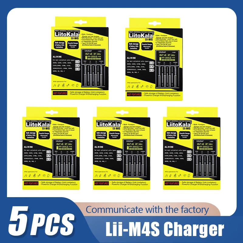 5PCS LiitoKala Lii-M4 Lii-M4S 18650 Smart Charger LCD Display for 26650 21700 18500 20700 21700 16340 CR123A AA AAA battery