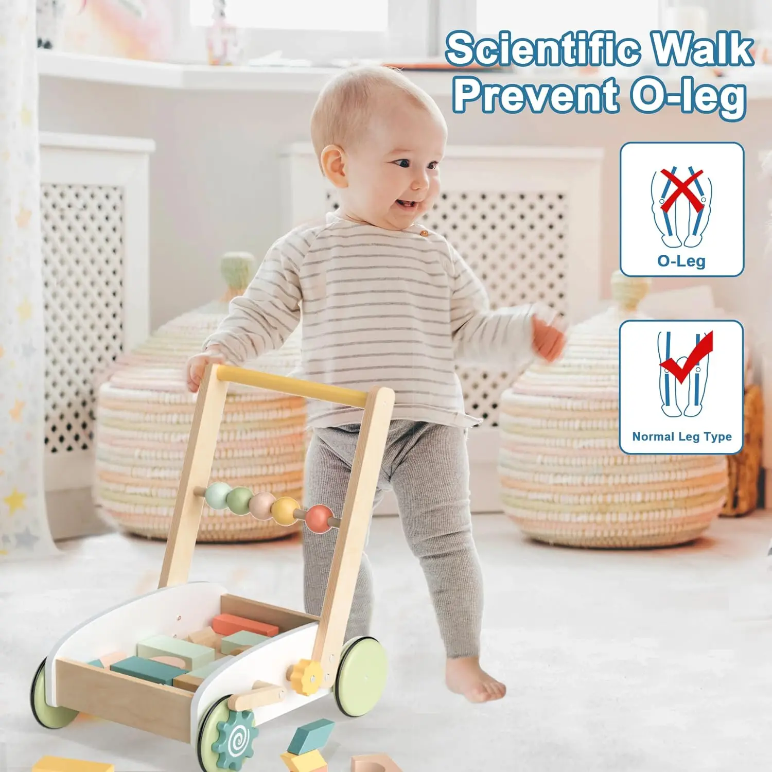 Robottime Robud Baby Push Rollator Speelgoed Met Blokken Baby Learning Rollator Peuter Push Speelgoed Voor 1 2 3 Jaar Oud