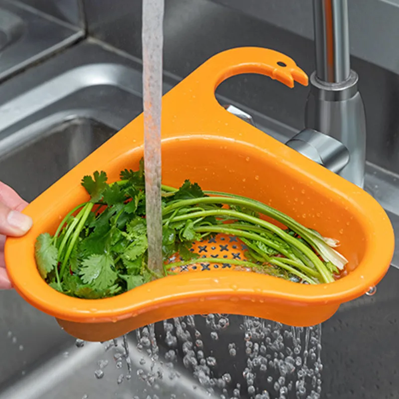 Kitchen Sink Drain Strainer Basket Leftover Garbage Filter Swan Shape Hanging Vegetable Washing Drainer Triangular Storage Rack