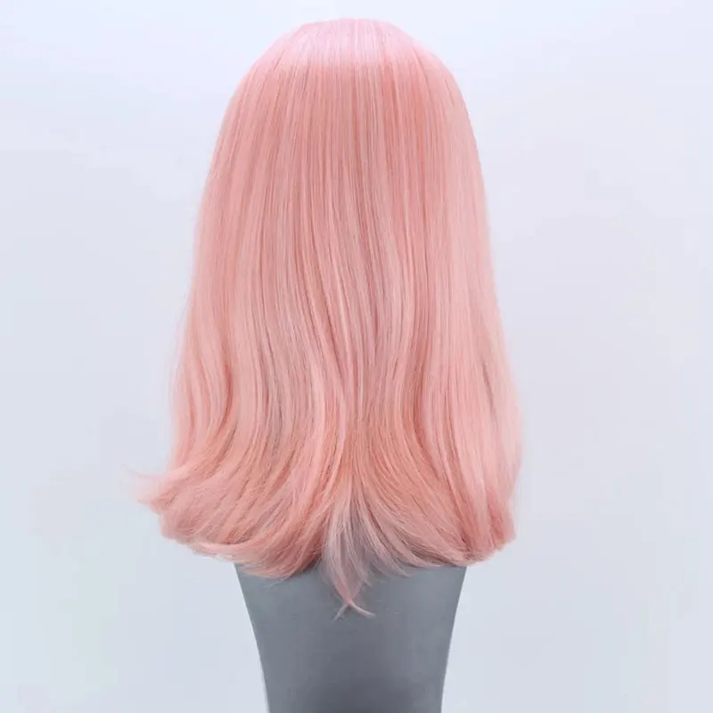 Pêssego rosa curto em linha reta bob sintético 13x4 perucas dianteiras do laço de alta qualidade fibra resistente ao calor cabelo natural linha fina para mulher