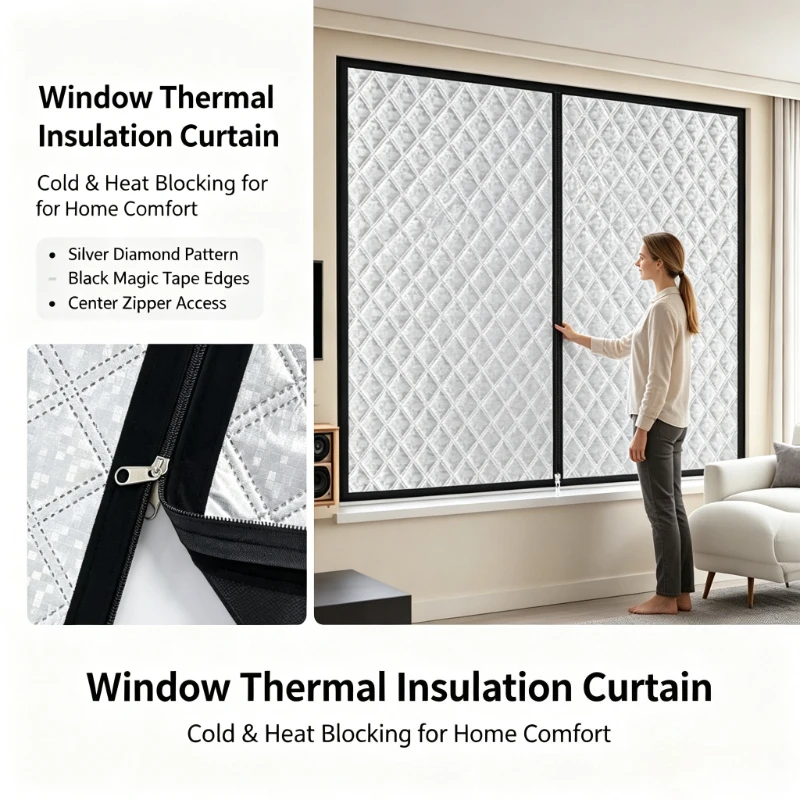 Thermal Windproof Window Curtain, Zipper Design, Punch-Free Installation, Winter Window Insulation Seal Cover