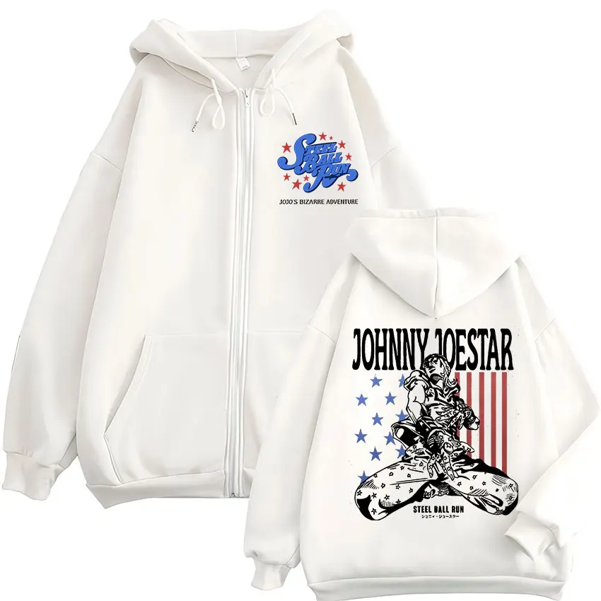 Anime JoJo Bizarre Adventure STEEL BALL RUN Johnny Joestar Reißverschluss-Hoodies Herren Damen Kleidung Zip-Up Sweatshirt Jacke Streetwear – Detail 2