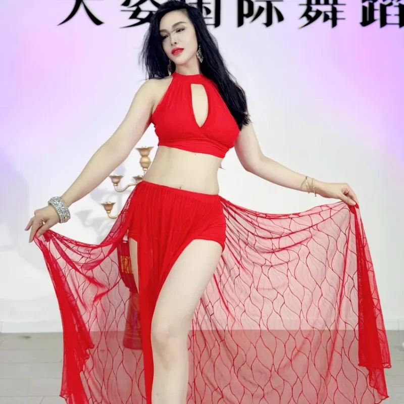 Swegal personalizado roupas de dança do ventre prática roupa grande malha vermelha conjunto vestido de dança oriental traje de dança exótica
