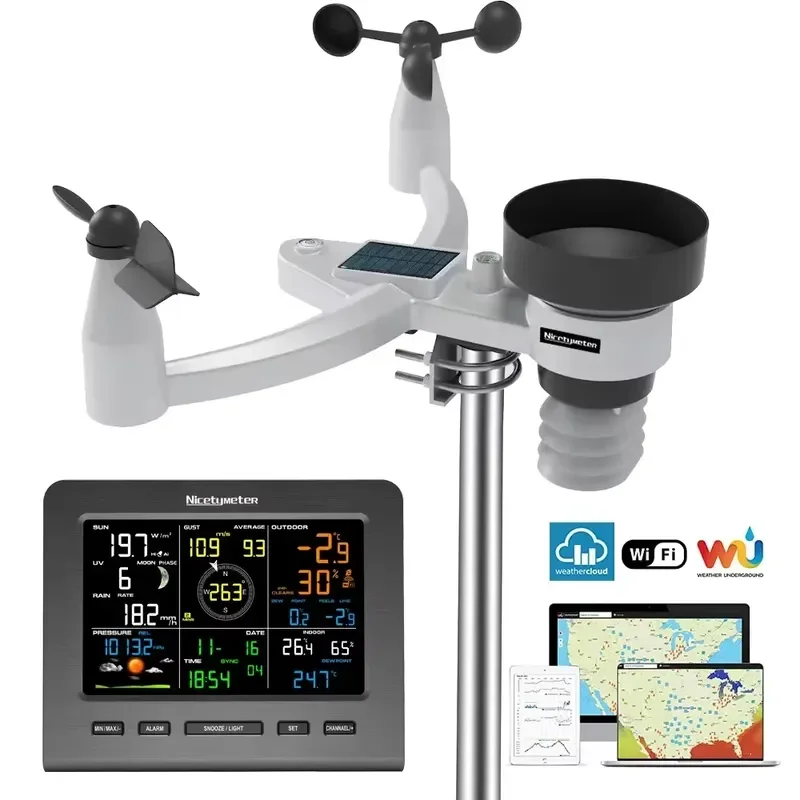 HEDAO 7 in 1 Automatic Wifi Weather Station Professional Barometer Thermometer Humidity With Wind Direction 433mhz
