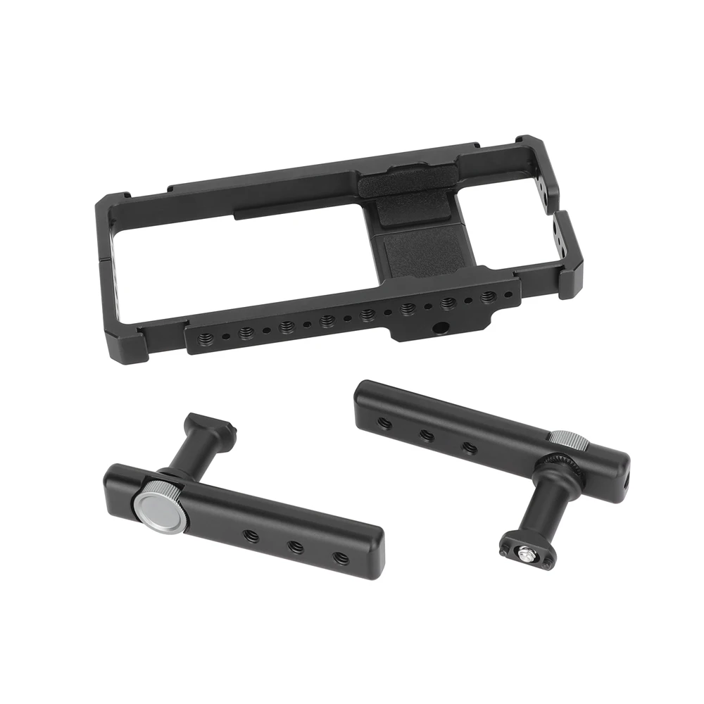 Клетка для телефона с камерой и поворотной двойной ручкой, вмещает телефон, широкая клетка от 2,4 до 3,9 дюйма для iPhone, видеозапись, кинопроизводство