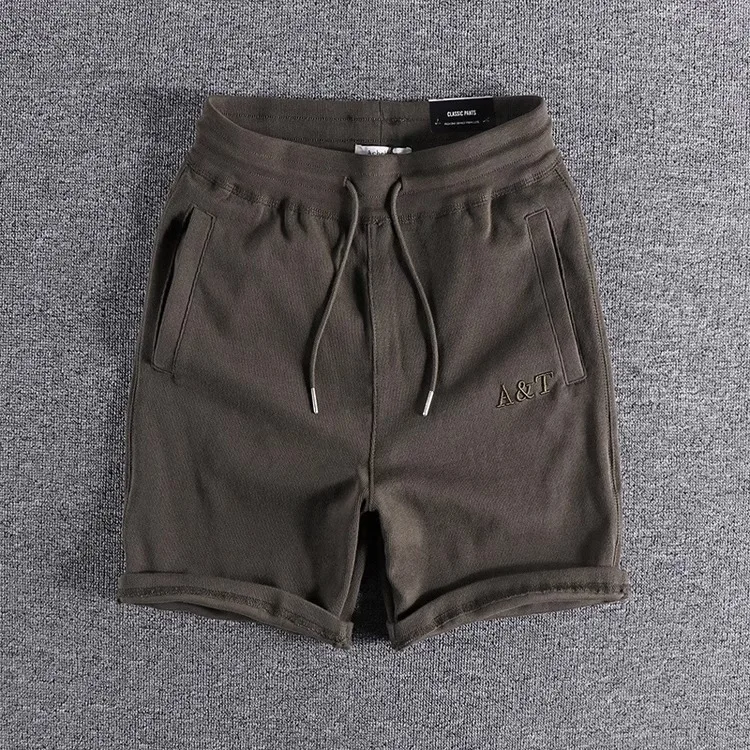 2025 Summer New Japanese Retro Heavyweight Knitted Shorts Men's 100% Cotton Washed Drawstring Casual Loose Sports 5-point Pants