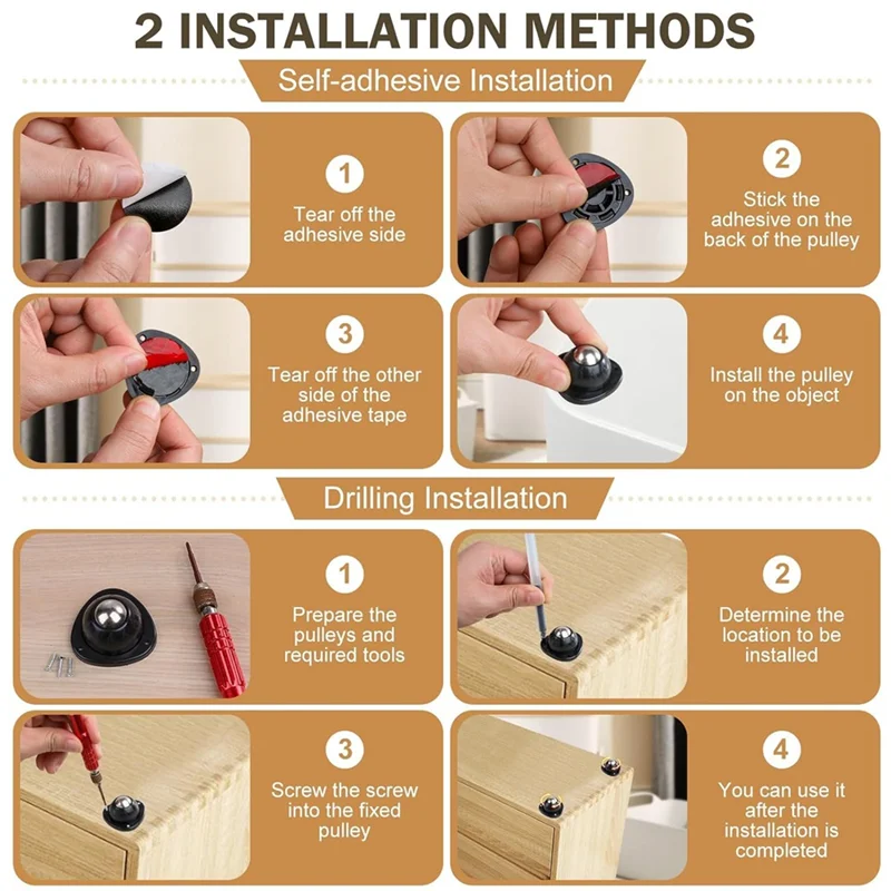 A64Z 16Pcs1inch Self Adhesive Caster Wheels For Furniture,28LBS Load Capacity, Swivel Wheels For Small Appliance Storage Bins