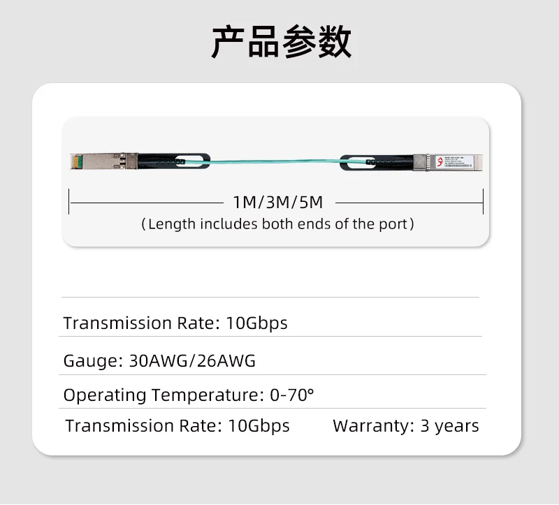 XikeStor 10G AOC Lan-Kabel SFP+ Ethernet-Anschluss, kompatibel mit 2,5G Gigabit Plug and Play 1M/3M/5M breite Kompatibilität – Detail 2
