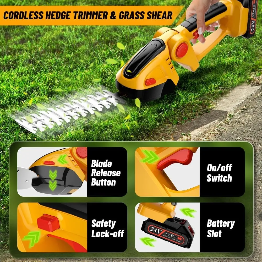 

High Quality 2-in-1 Shrubbery Trimmer Handheld Yellow Mini Grass Trimmer Battery Powered Hedge Trimmer Outdoor