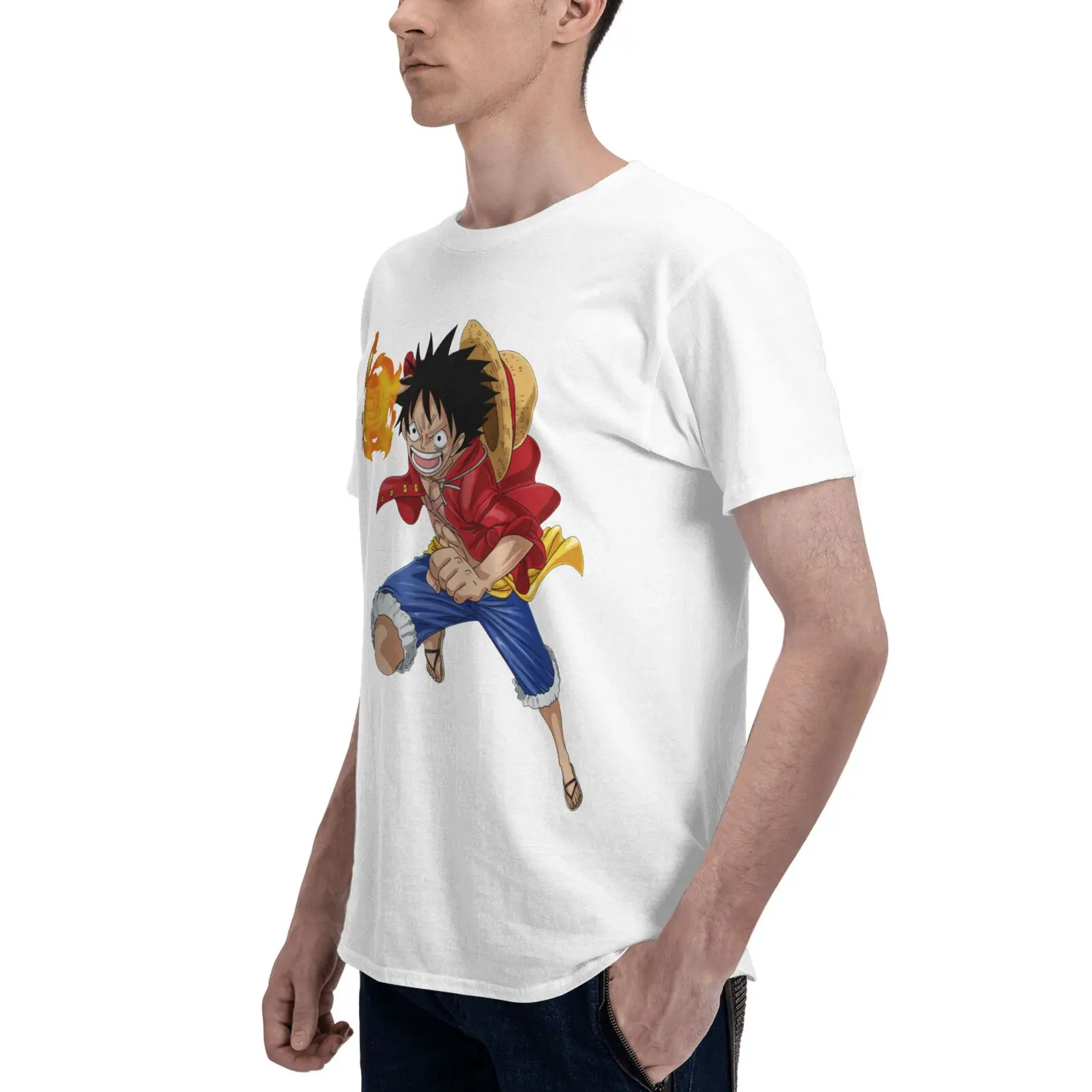 ONE Piece Luffy Cotton Man's T-SHIRT MADE IN US Q Pattern Paint Cosplay Costume Tee Top Trendy Print Short Sleeve Soft Clothes