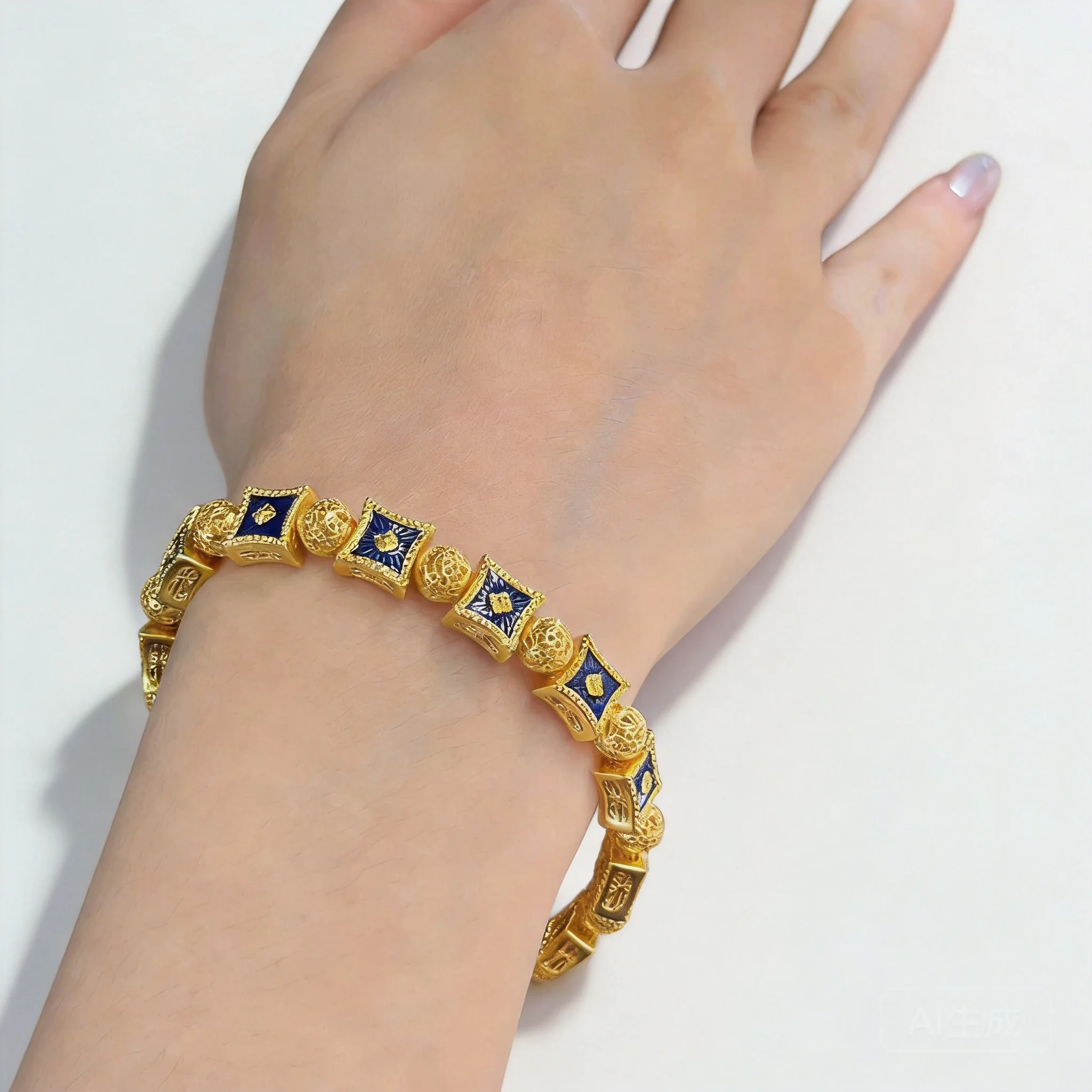 

24k Real Gold Plated Traditional Chinese Palace Style Enamel Filigree Butterfly Lucky Blessing Bracelet Fine Vintage Auspicious