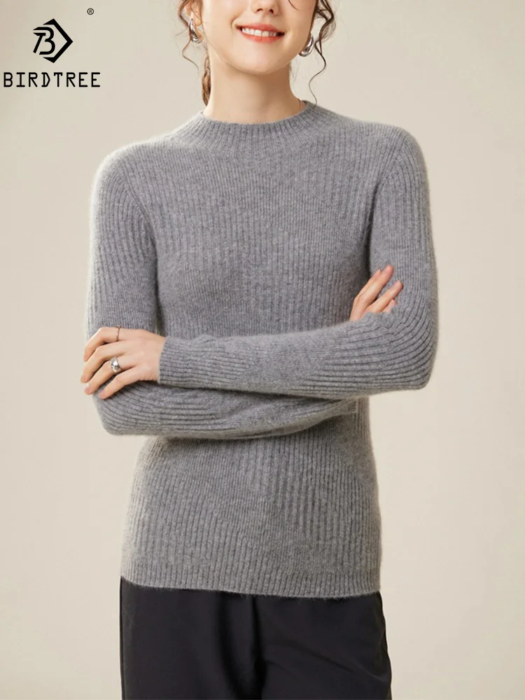 

BirdTree, A-level 100%Goat Cashmere Sweaters, Women Mock Neck Stripe, Soft Elegant Boutique Sweater, Autumn Winter Top T48088QM