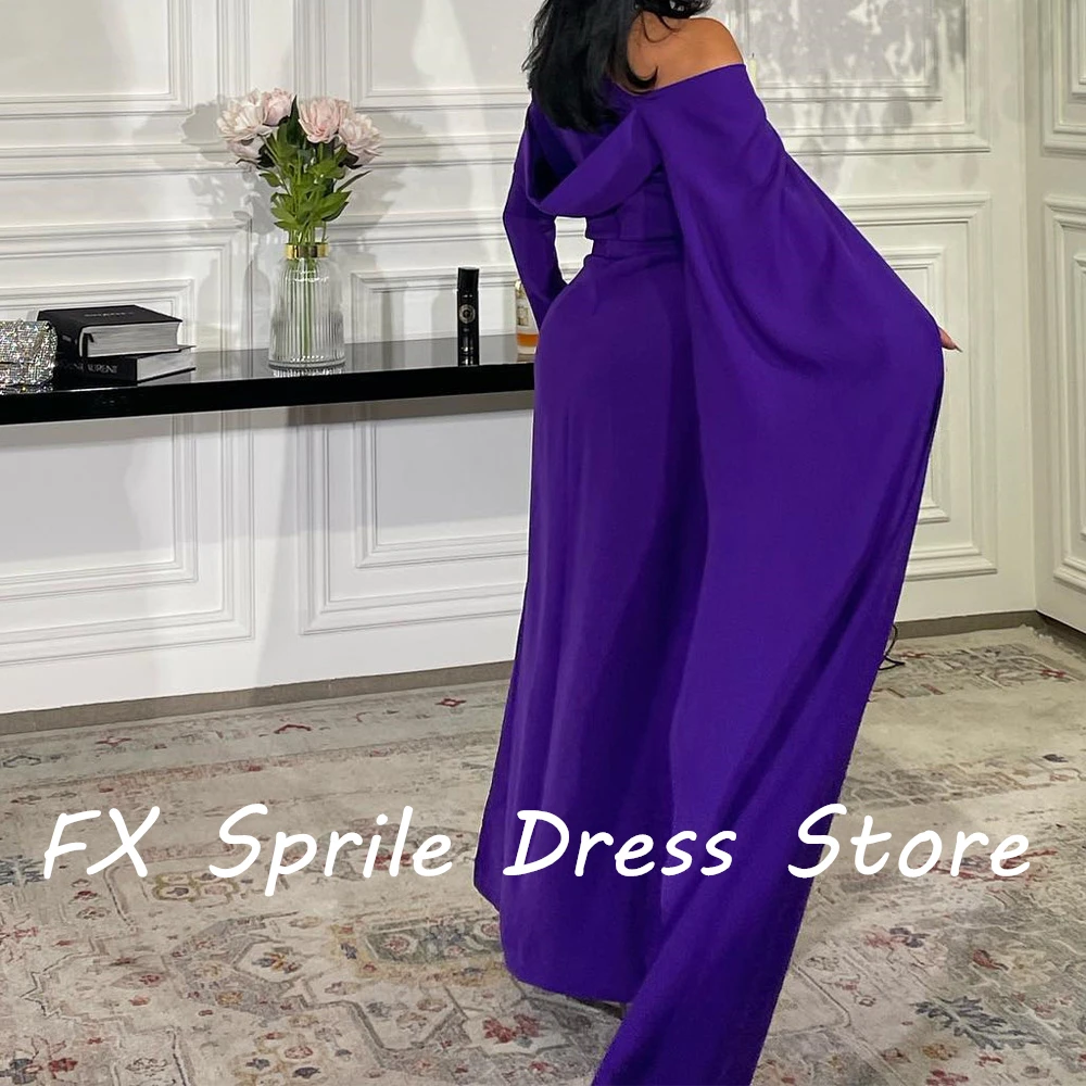 Boat Neck One Shoulder Long Sleeves Jersey Straight Floor Length Zipper Back Solid Color Elegant Evening Dress Custom Size 2024