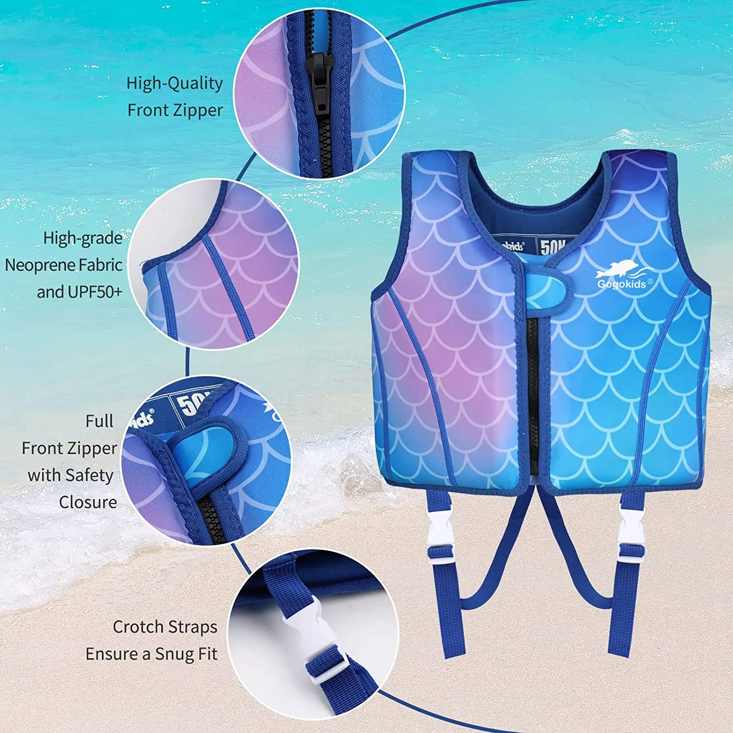 Life Jacket for Kids Mermaid Design with Buckle Safety Swim Vest Water Sports Snorkeling Fishing Surfing Swimming Accessories