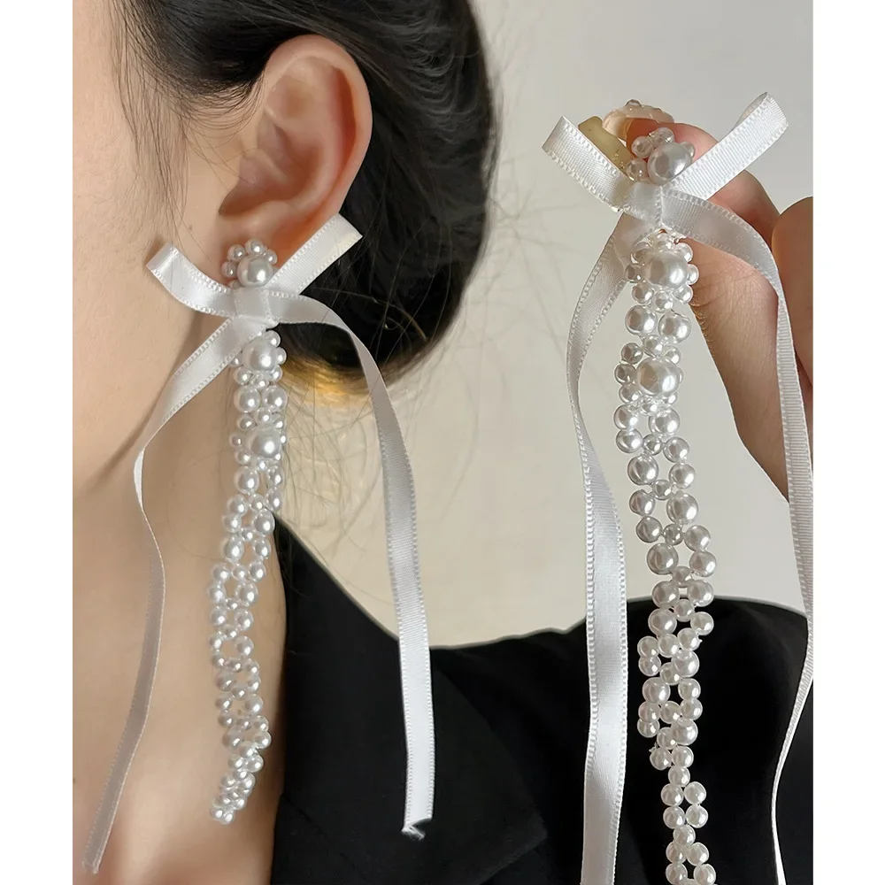 

Ribbon Bow Earrings Tassel Beaded 2024 Eardrop Fashion Jewelry Party Wedding Gifts