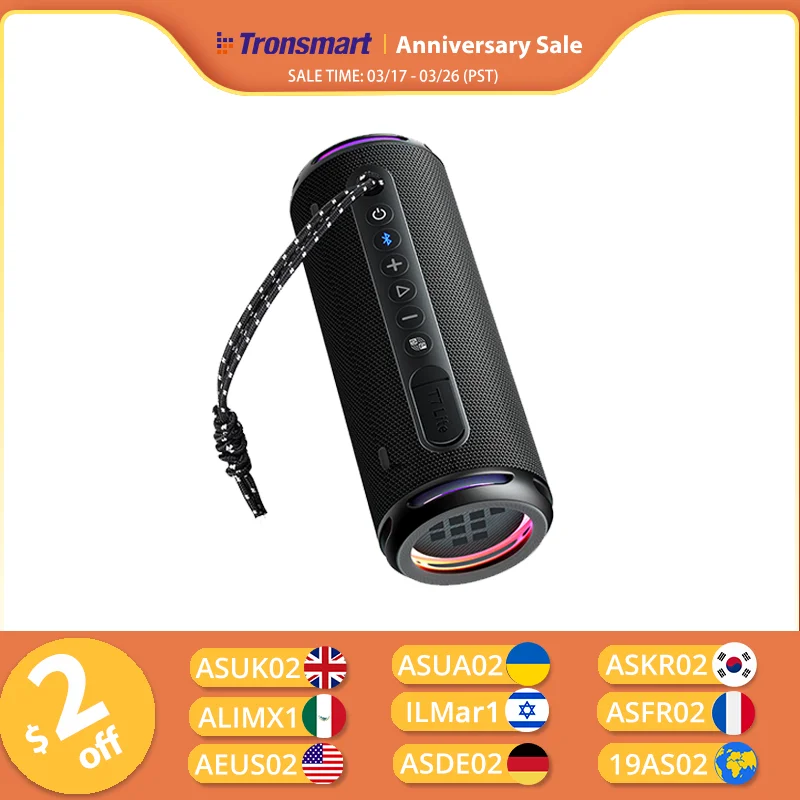 

Tronsmart T7 Lite Bluetooth Speaker Enhanced Bass Portable Speaker with 24H Playtime, APP Control, IPX7 Waterproof for Camping