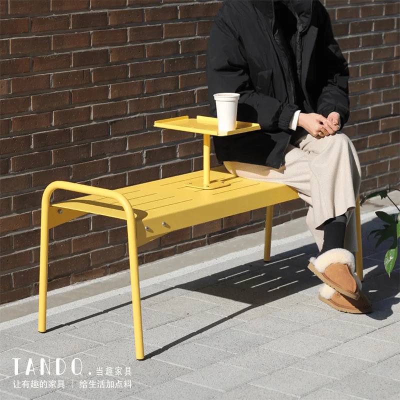 

Korean ins outdoor bench, wrought iron park bench courtyard cafe gym lounge chair dopamine color