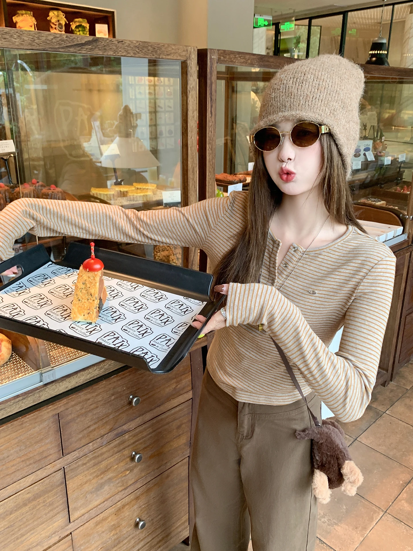 

Женская облегающая футболка Zeng Xiao Salt ort Sve Long Sve, корейский топ в полоску с базовым слоем на осень-зиму