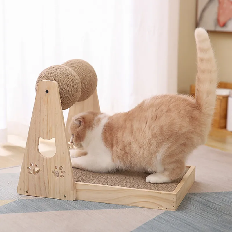

Sisal cat paw ball turntable solid wood cat scratching board durable scratching ball solid wood scratching board cat toy