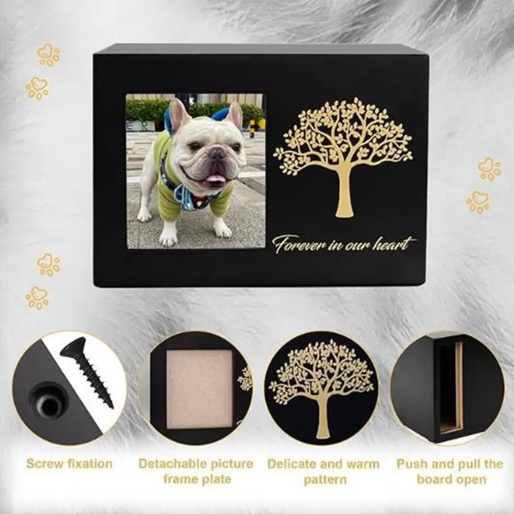 Pet Cremation Urn Dogs Cat Ashes Keepsake Box with Photo Frame for Dogs Commemorative Wooden Souvenir Gifts Pet Memorial Urns