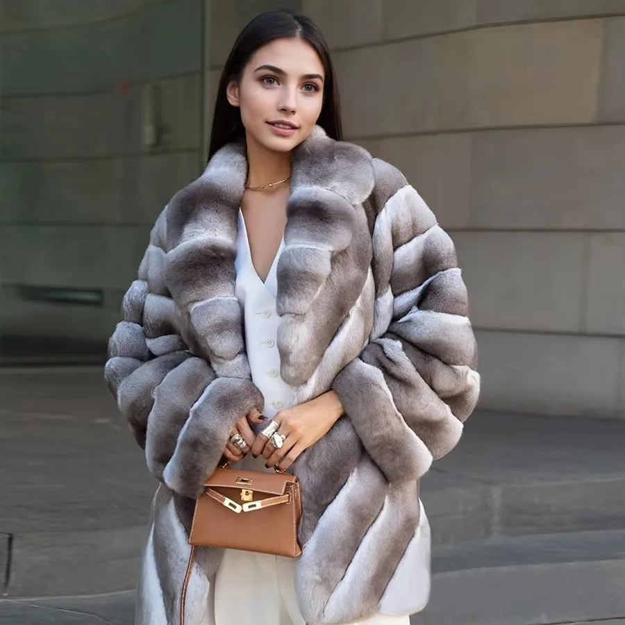 Warm Winter Jackets For Women Real Rabbit Fur Coat With Collar Leather Jackets Luxury High Quality Real Fur Coat