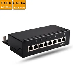 RJ45 Cat6 Cat6A Network Adapter Full Shielded Patch Panel 8/12-Port Mini Desktop Wall Mounted Keystone Jack Network Module