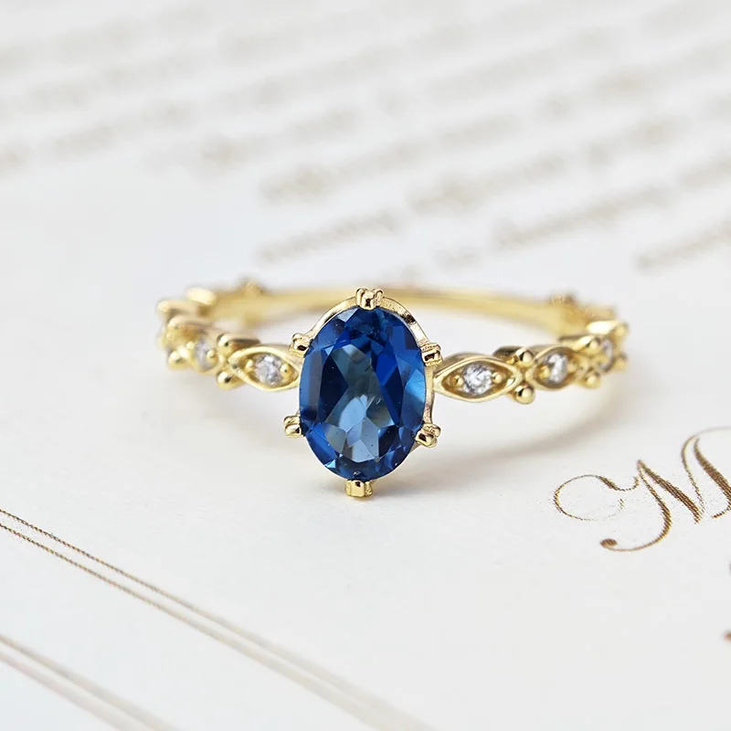 LAMOON Naturalne pierścionki z topazem dla kobiet Pierścionek z kamieniem szlachetnym Niebieski topaz 925 Sterling Silver K Pozłacane zaręczyny ślubne RI178