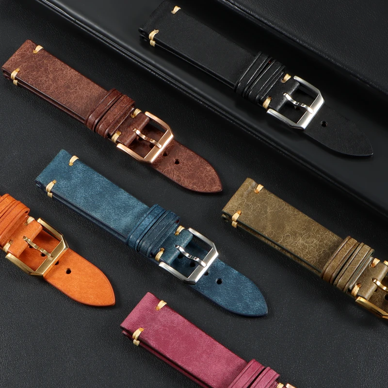 

Ремешок для часов из натуральной кожи — совместим с Montblanc 1858 Glacier, TimeWalker и SUMMIT 3 Series | Ремешок из вощеной воловьей кожи