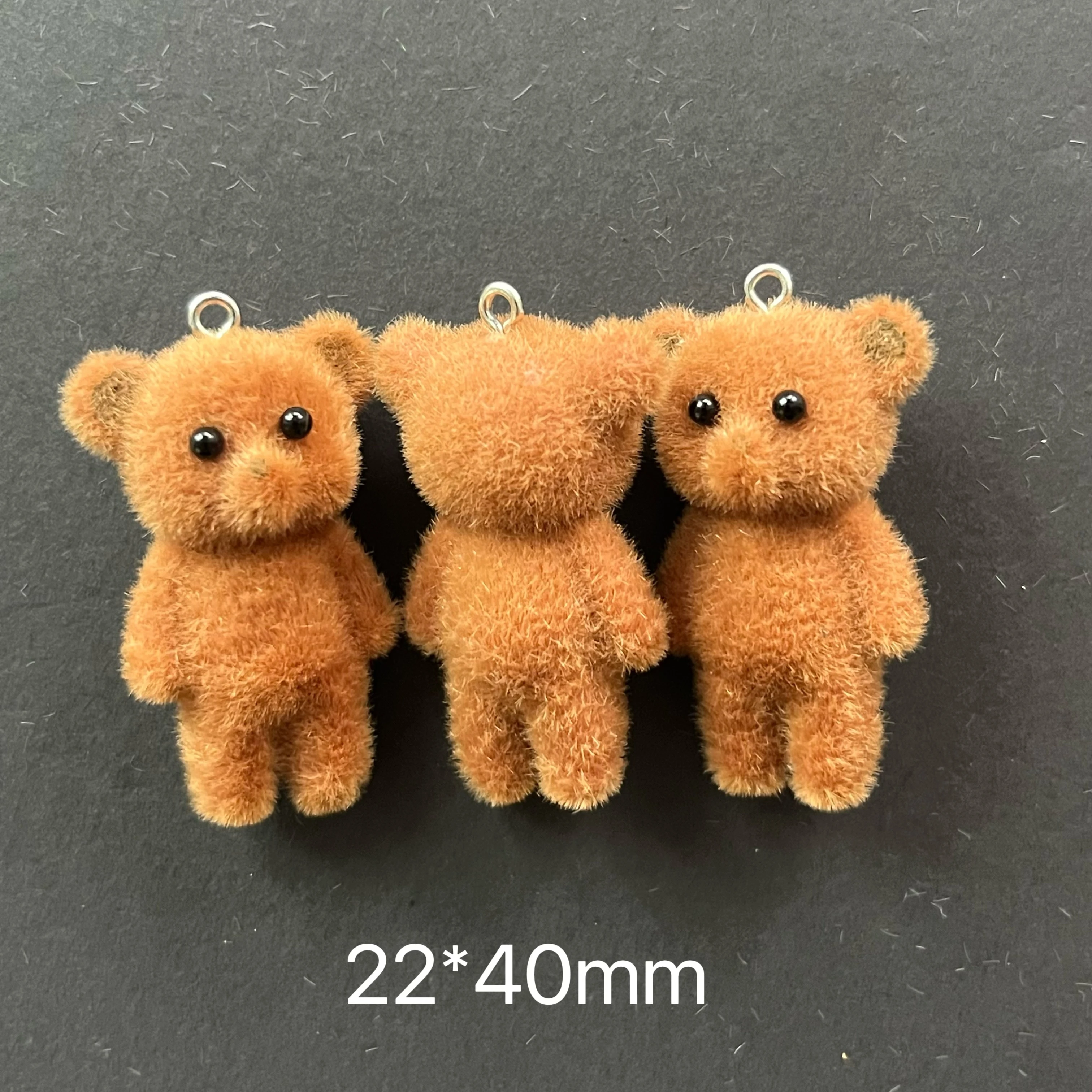 30Pcs Flocked Baby brown bear Charms Cartoon Animal Resin Pendant  For Make DIY Jewelry necklace earring Keychain accessories