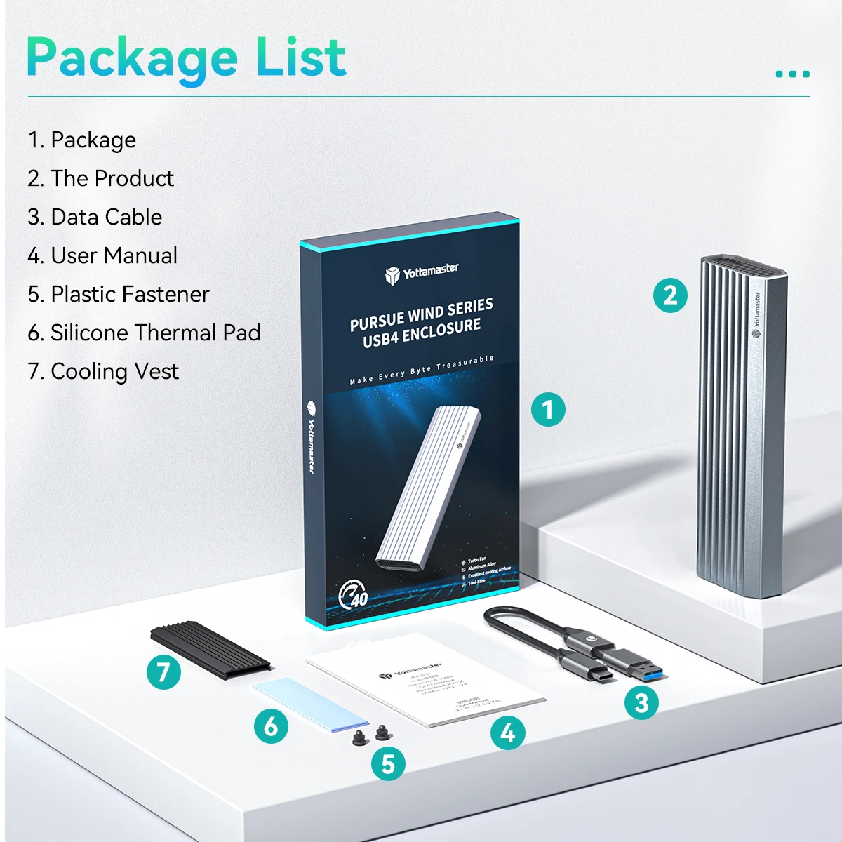 YOTTAMASTER 40Gbps M.2 NVME 8TB SSD Case with cooling fan