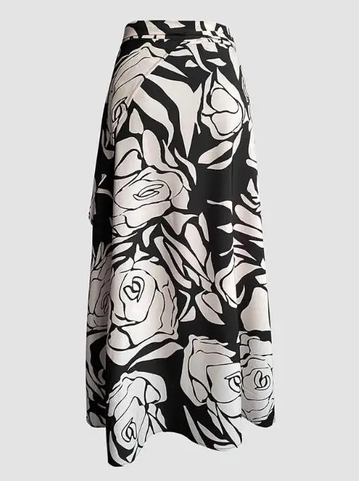 Gonna per le donne 2026 Nuova moda primaverile Colorblock Stampa floreale Avvolgente Gonna con lacci Gonna lunga casual con orlo asimmetrico