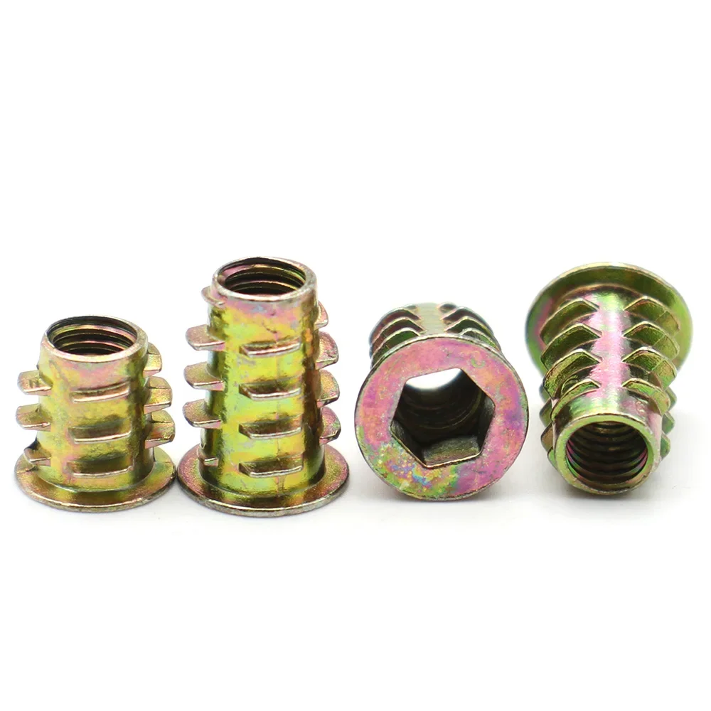 M4 M5 M6 M8 M10 Zinc Alloy Inner and Outer Threaded Embedded Insert Nuts for Wooden Furniture Easy-to-Install Screws Connectors