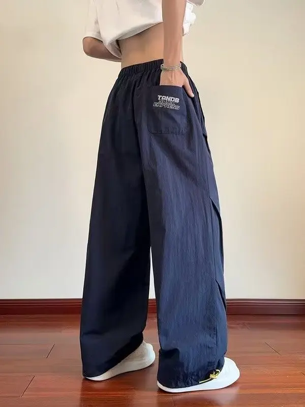 

Ice Silk Straight Leg Casual Pants Men's Lightweight Qui Dry Loose Fit Summer Sport Trousers Hong Kong Sle Letter Print
