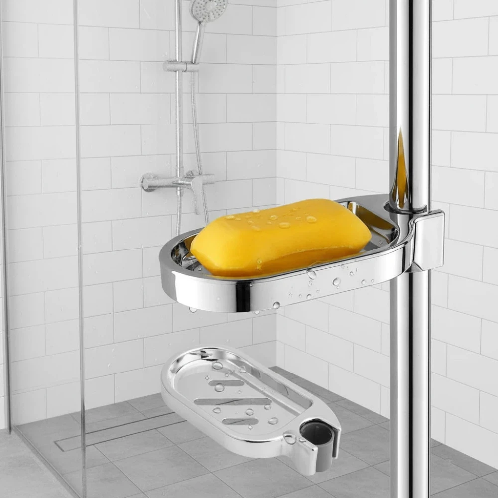 

ABS Plastic Soap Dish Holder Adjustable Shower Rod Slide Bathroom Gadget Soap Pallet Bar Shower Rail Soap Dish Box