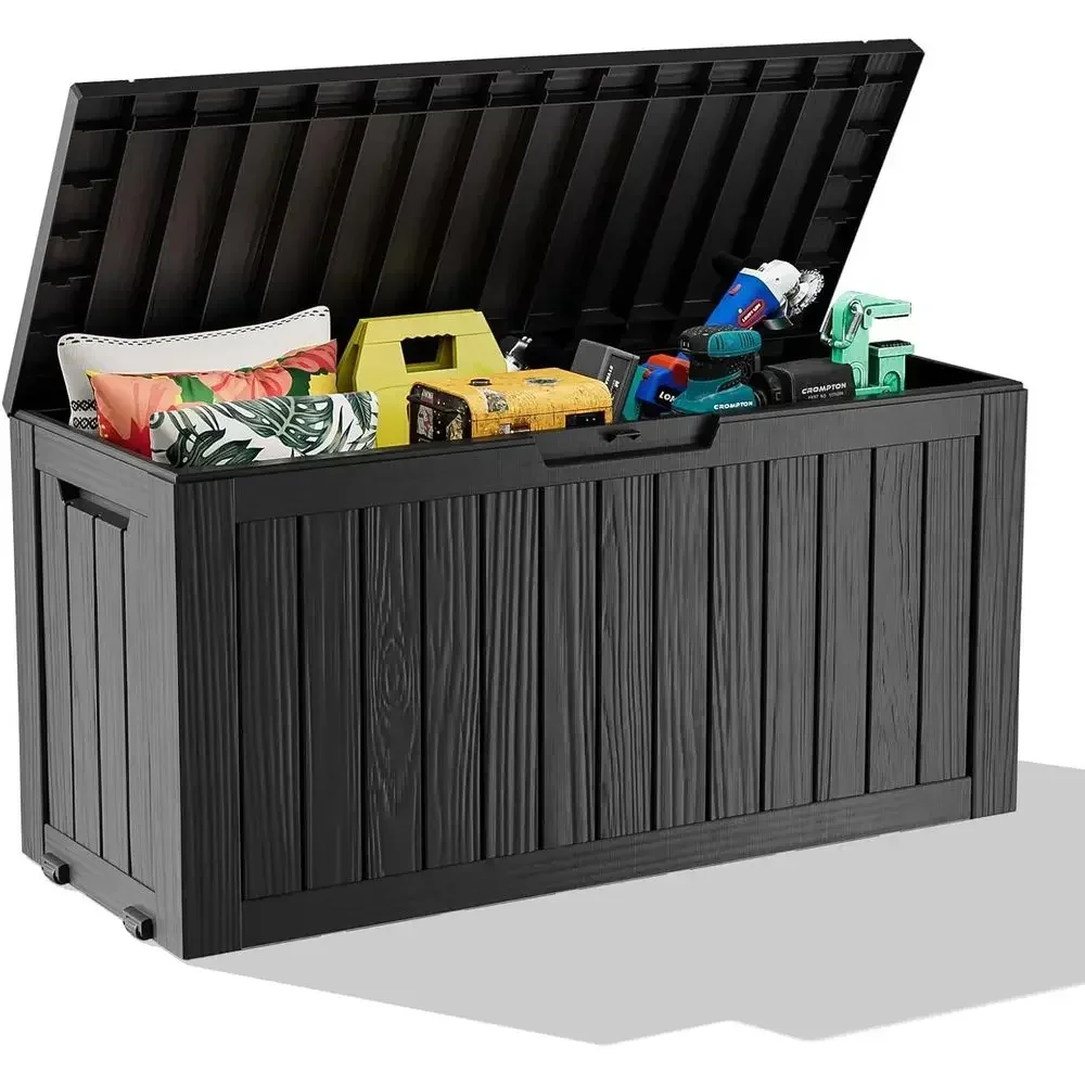 85 Gallon Wheeled Resin Deck Box - Lockable Outdoor Storage for Patio Cushions, Garden Tools, and Pool Accessories