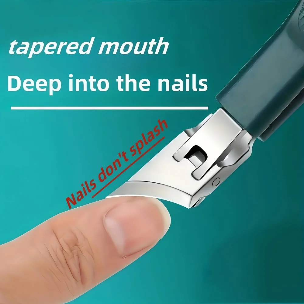 Cortauñas de apertura amplia a prueba de salpicaduras, punta inclinada de acero inoxidable, cortauñas duras y gruesas profesionales, herramientas para uñas